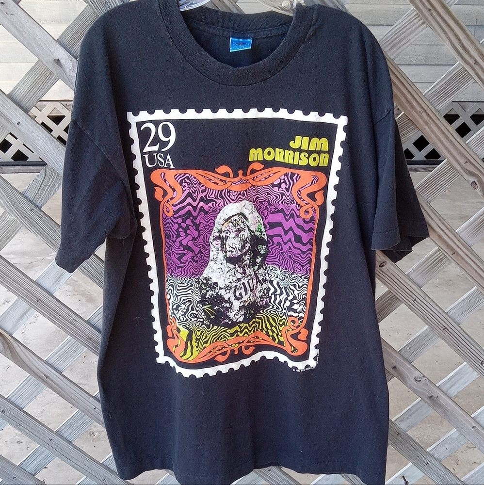 Vintage 93 Jim Morrison The Doors Postage Stamp Tshirt Size XL